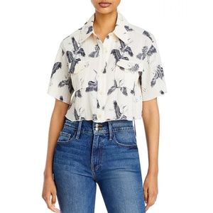 NWT Anine Bing Scout Crane White Cropped Button- Down Shirt XS